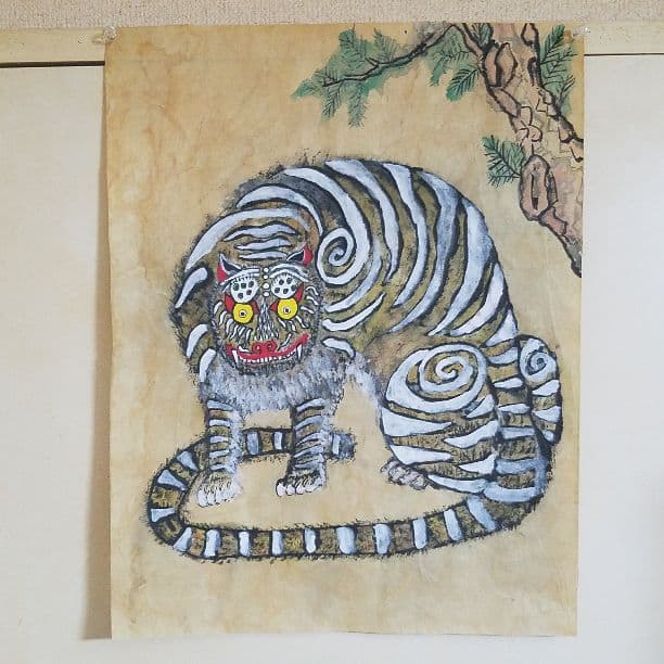 【値下げ】作者不詳　朝鮮民画　虎ノ圖　紙本　肉筆