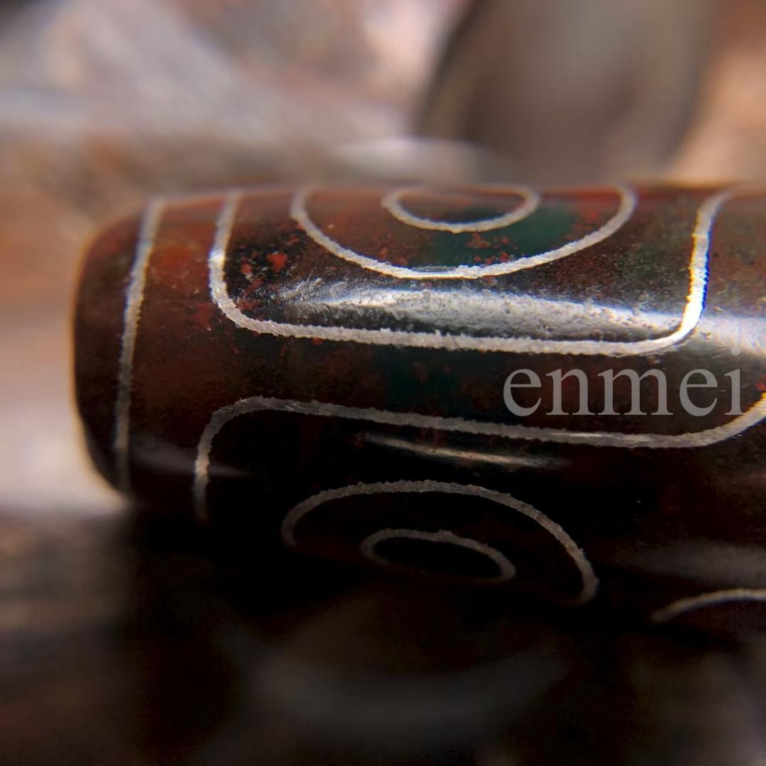 中国古美術・藏區回流・老料高油包漿・銀絲鑲嵌 六眼天珠 朱砂満点・西蔵工芸・瑪瑙