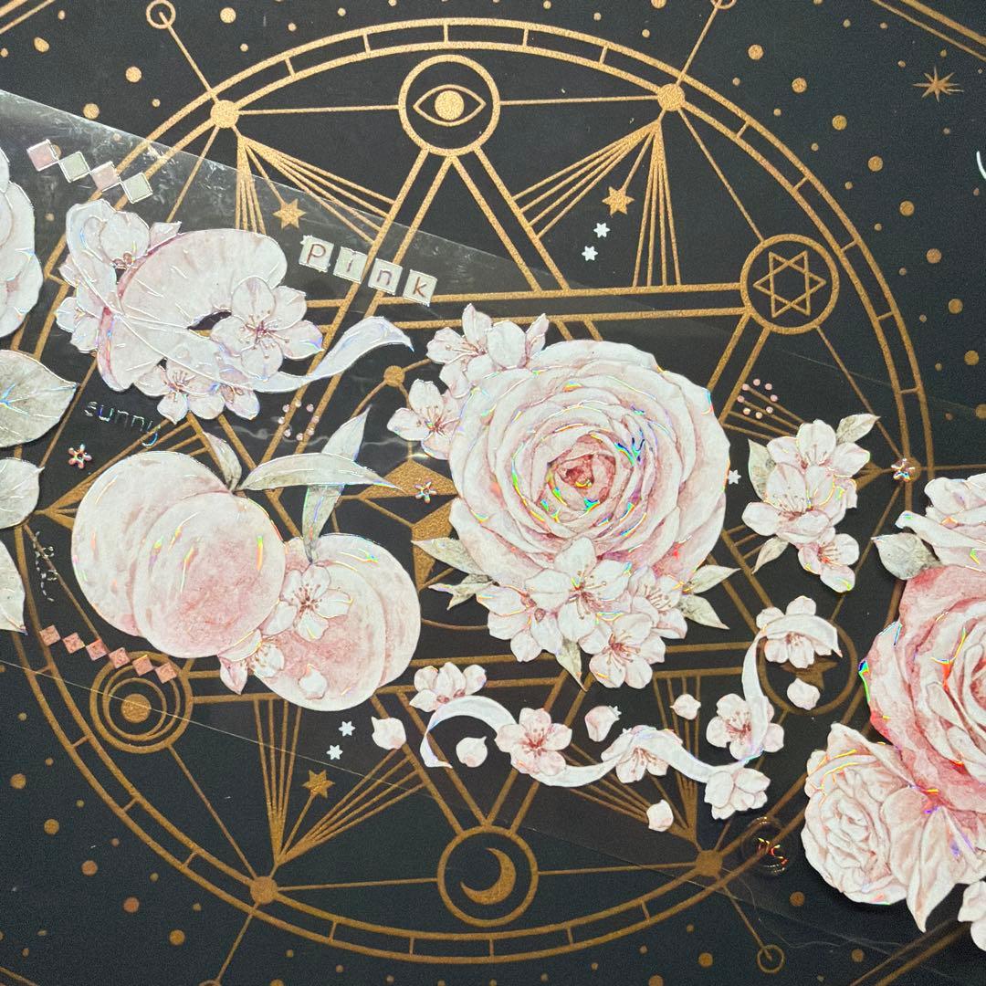 【8950】海外　マステ　中古巻　貝殻光マスキングテープ　お花系　ピンク