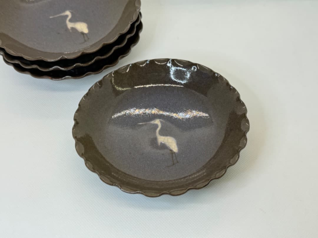 白鷺サギ絵皿(現川焼) ４客