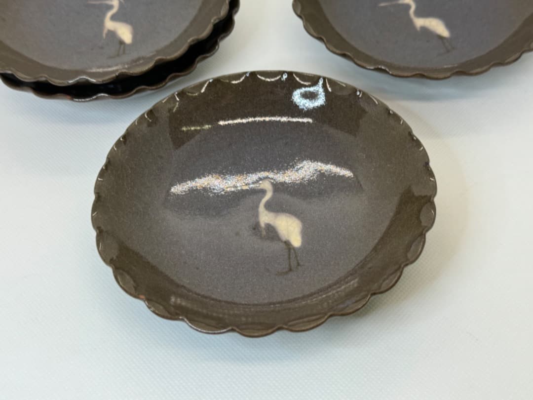 白鷺サギ絵皿(現川焼) ４客