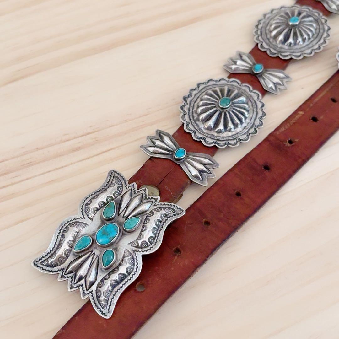 ヴィンテージ ナバホ ターコイズ コンチョベルト1920年代後半 オールドポーン