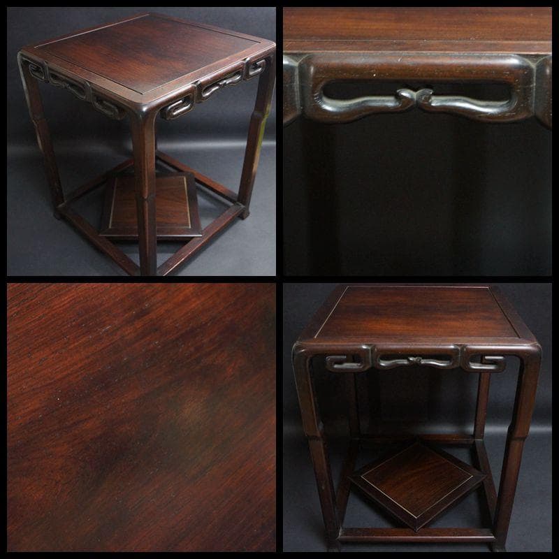 茶道具 老唐木紫檀 高台花台 飾台 香炉台 盆栽台高36.5cm/ 華道具時代物