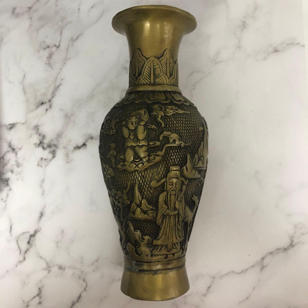 中国美術 骨董品 古美術 古玩 彫刻風景のブロンズ花瓶　中国 骨董品 大型