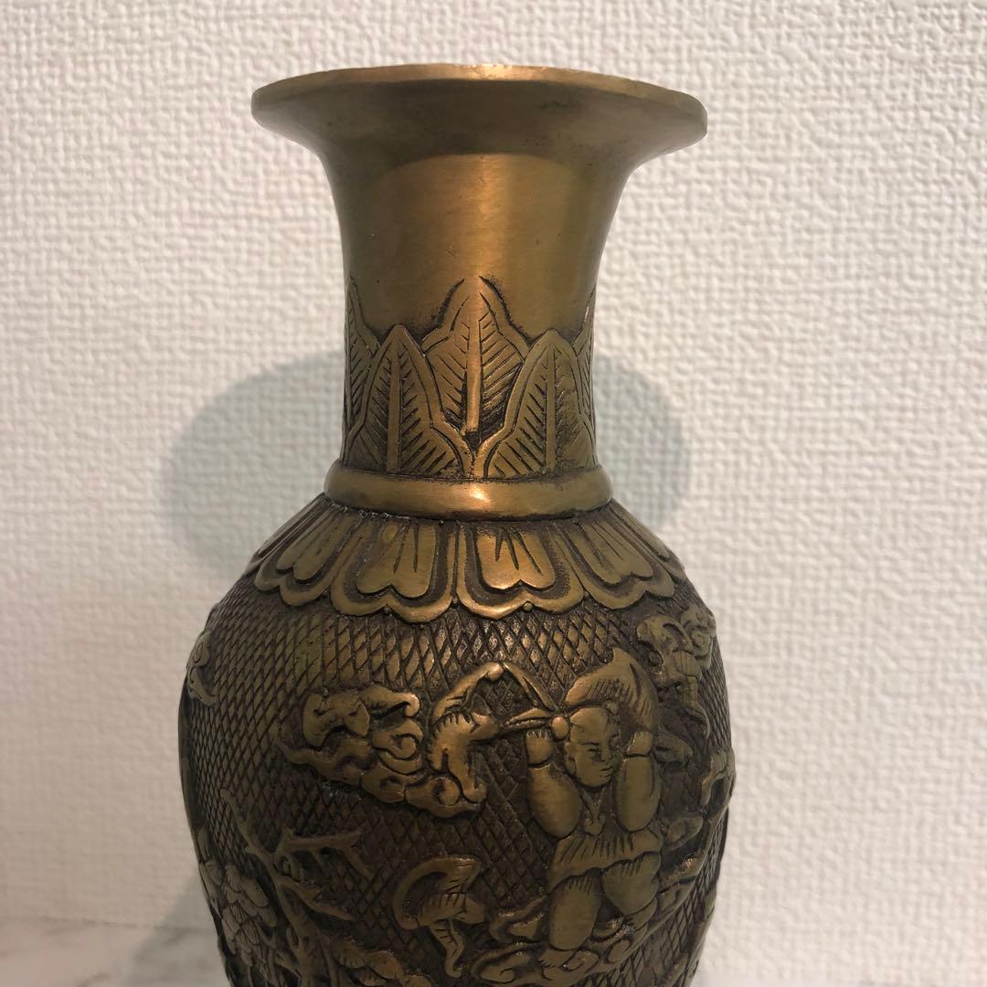 中国美術 骨董品 古美術 古玩 彫刻風景のブロンズ花瓶　中国 骨董品 大型
