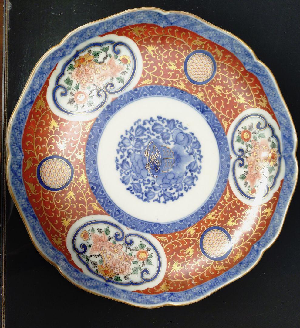 伊万里焼　赤青金装飾八角形陶器皿