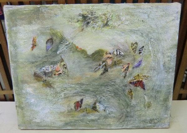 真作保証 藤本俊子　野原にて 昭和48年　油絵　額縁なし F6　北海道