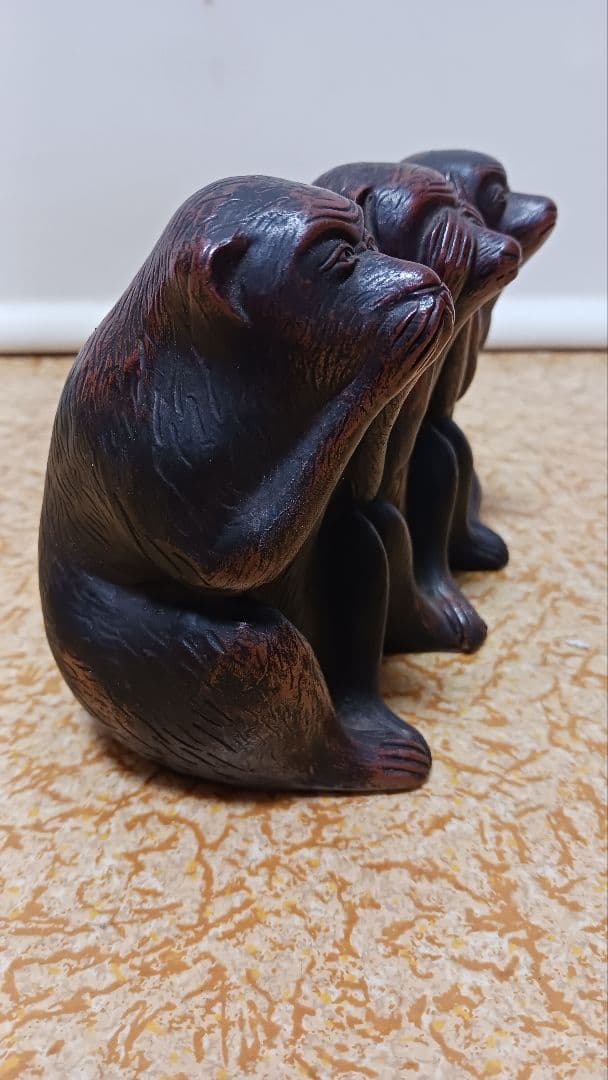 時代物　備前焼　三猿　置物　見ざる聞かざる言わざる　在銘　明治大正期　箱付