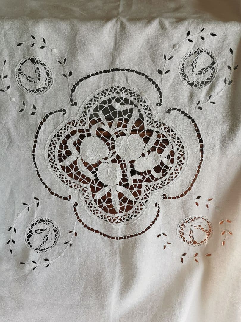 ご参照追加画像☘アンティーク フルーツボビンレース 刺繍ニードルワーク大判クロス