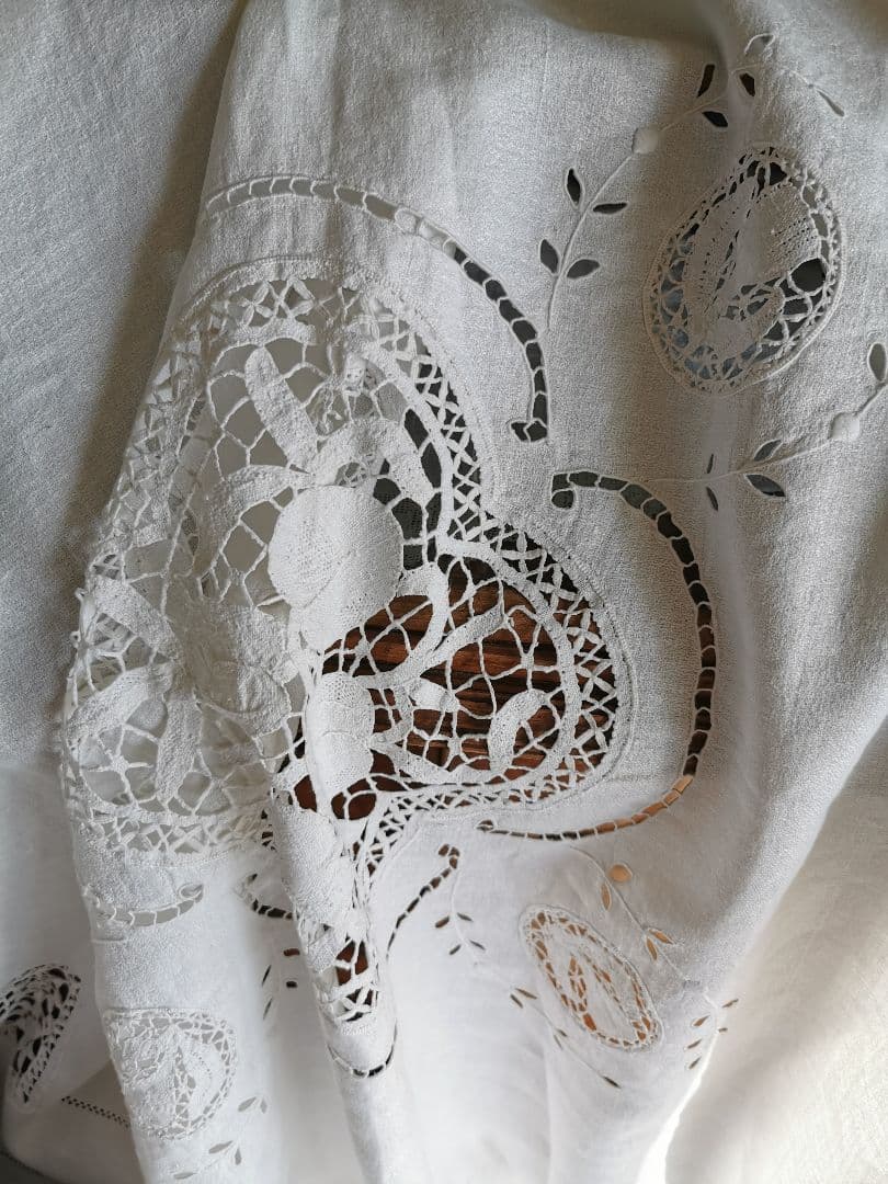 ご参照追加画像☘アンティーク フルーツボビンレース 刺繍ニードルワーク大判クロス