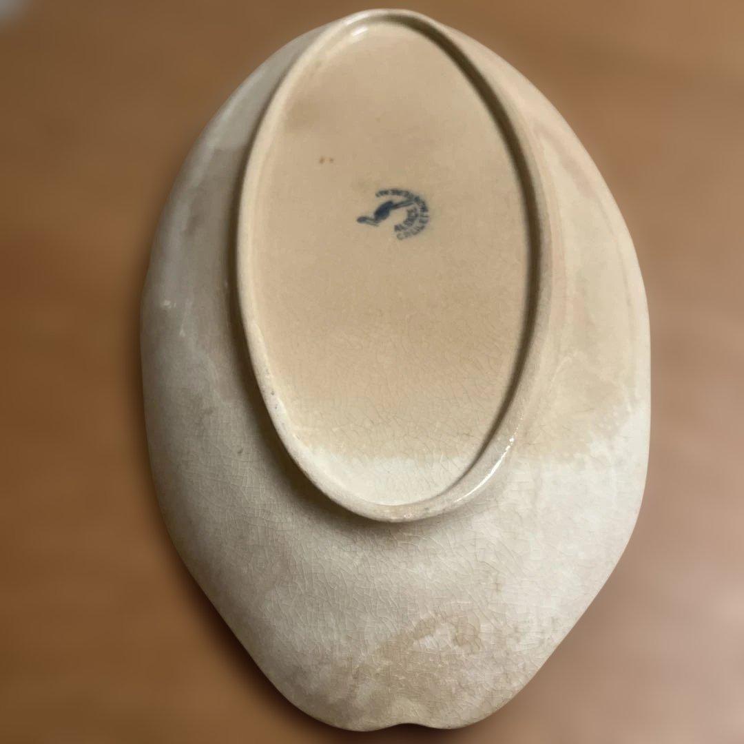 クレイユモントロー　ラヴィエ　オーバル皿アルザス　コウノトリの刻印　アンティーク