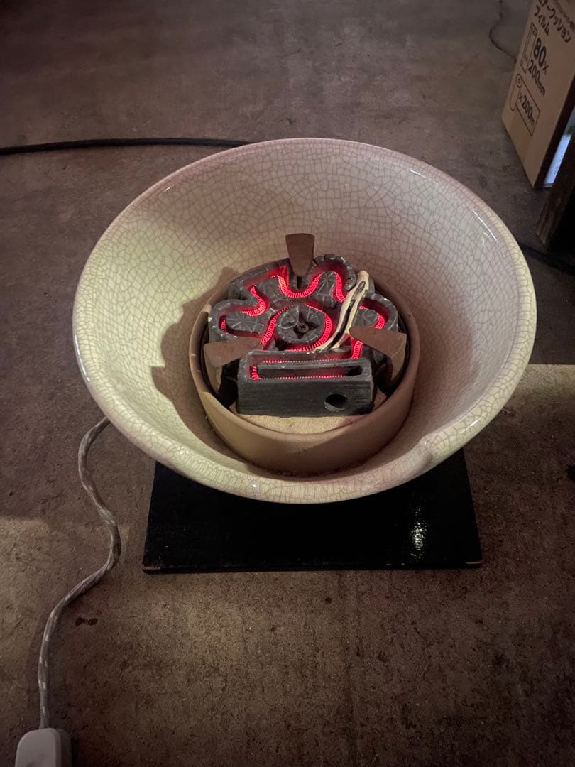 希少柏葉炉釜　佐藤清光作　野々田電熱器セット　釜師柏葉炉釜　道具　釜原価7万円