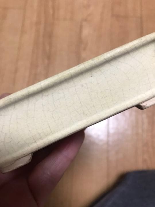 美豊　日本小品盆栽名品展出品記念ミニ盆栽鉢青竹絵付け他貫入白長方ミニ鉢白鉢セット