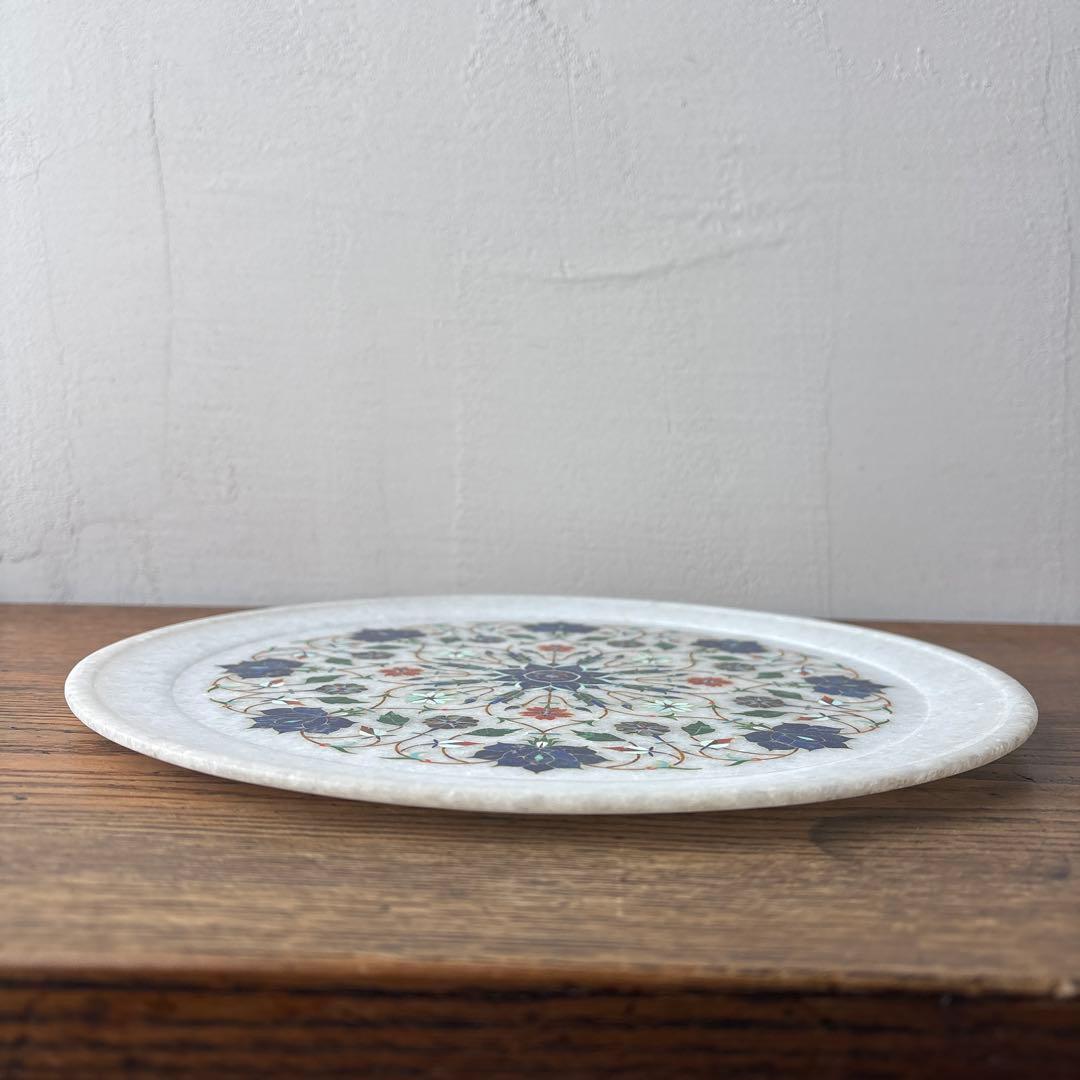 アグラ タージマハル 大理石 石象嵌 プレート 唐草模様 伝統工芸 インド