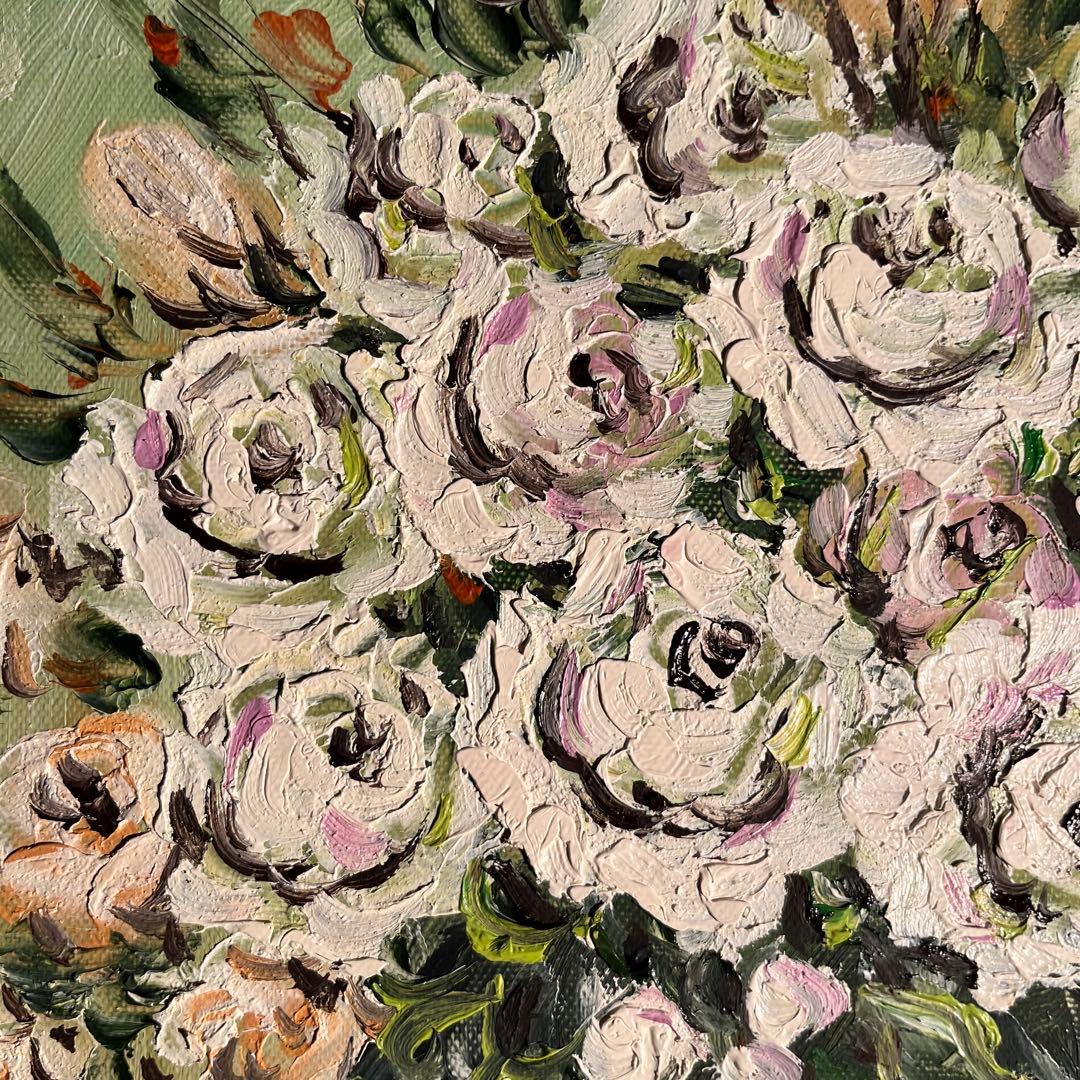 手書き油絵 ゴッホ 花瓶の薔薇 額付 肉筆絵画 インテリア 有名絵画 油彩画