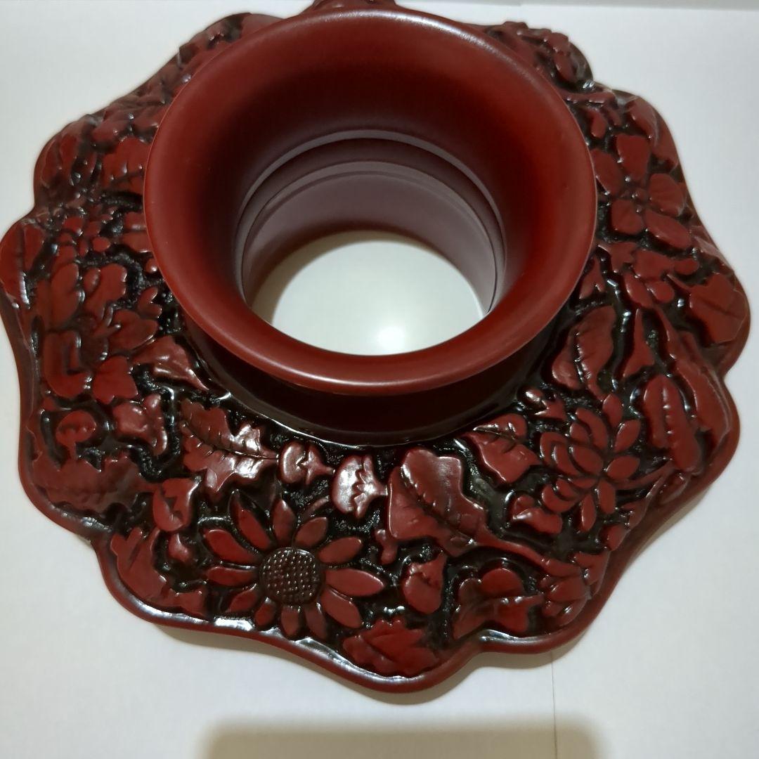 天目台　茶道　お茶の稽古 天目茶碗用　茶椀　えんじ色　彫り物