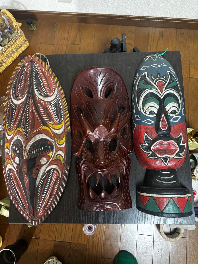 民族仮面 特大 木彫り 仮面 3点セット フィリピン パプアニューギニア 魔除け