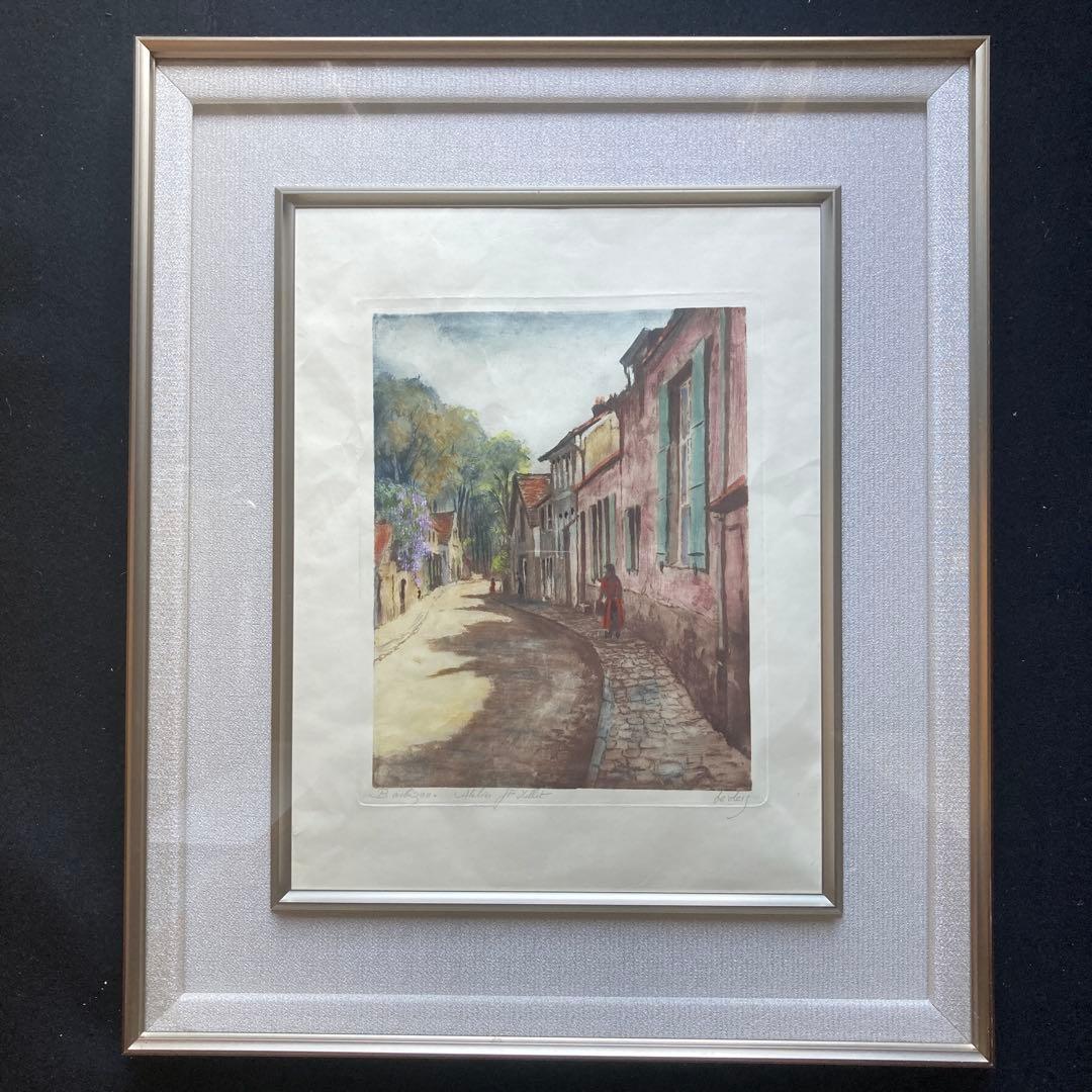 フランソワ　ミレー「バルビゾンの村」復刻版画　額約61×51版画29×22￼cm