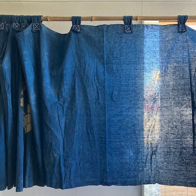 藍染 古布 木綿 暖簾 襤褸 特大 家紋 4m 筒描き 伊藤藤紋 ボロ 古道具