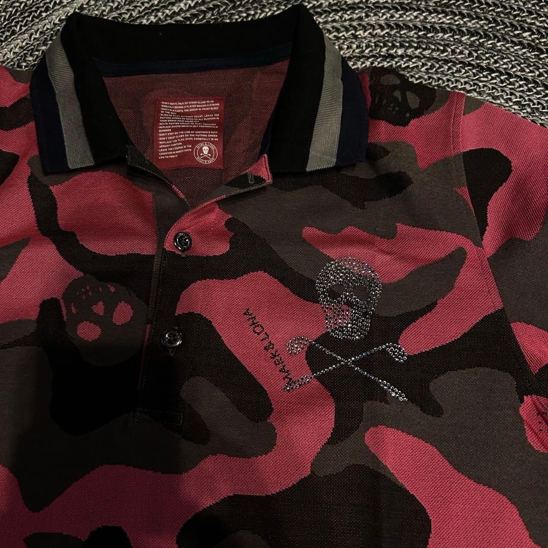 MARK&LONA 迷彩ピンク ドクロ ポロシャツ