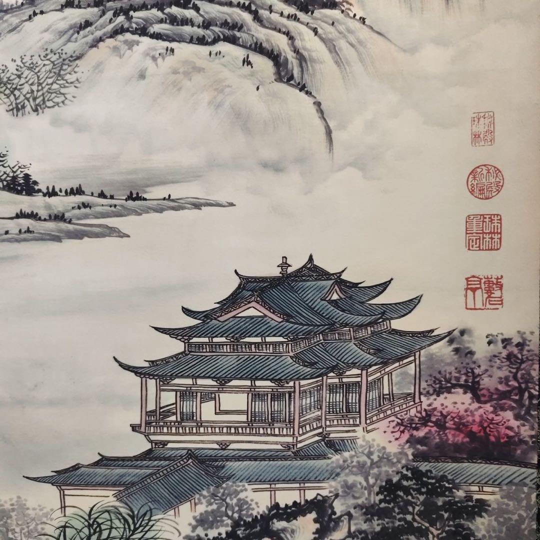 掛け軸 中堂 王時敏 山水画 翠岫瓊林図 中国画 水墨 山水風景