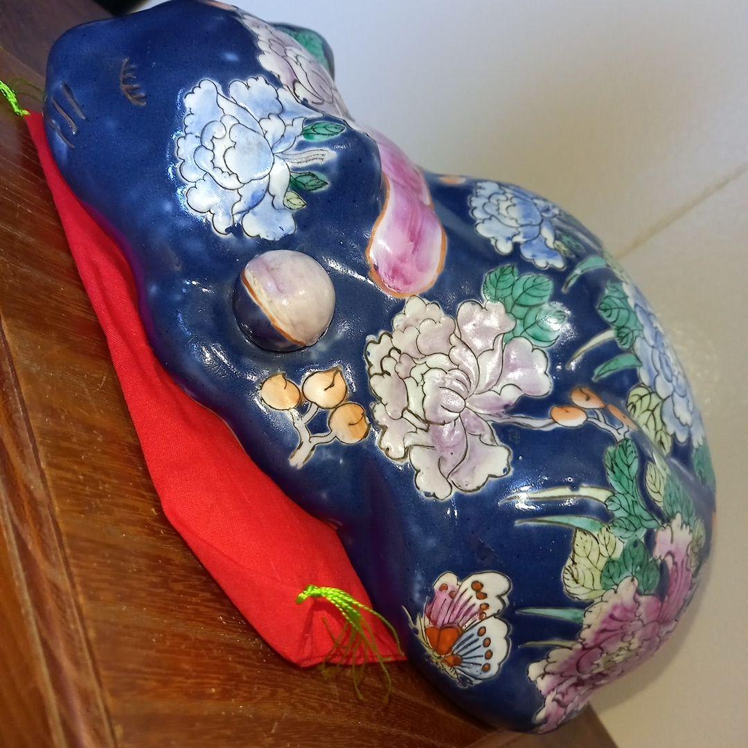 眠り猫　陶器　花　日本 vintage ceramic cat object