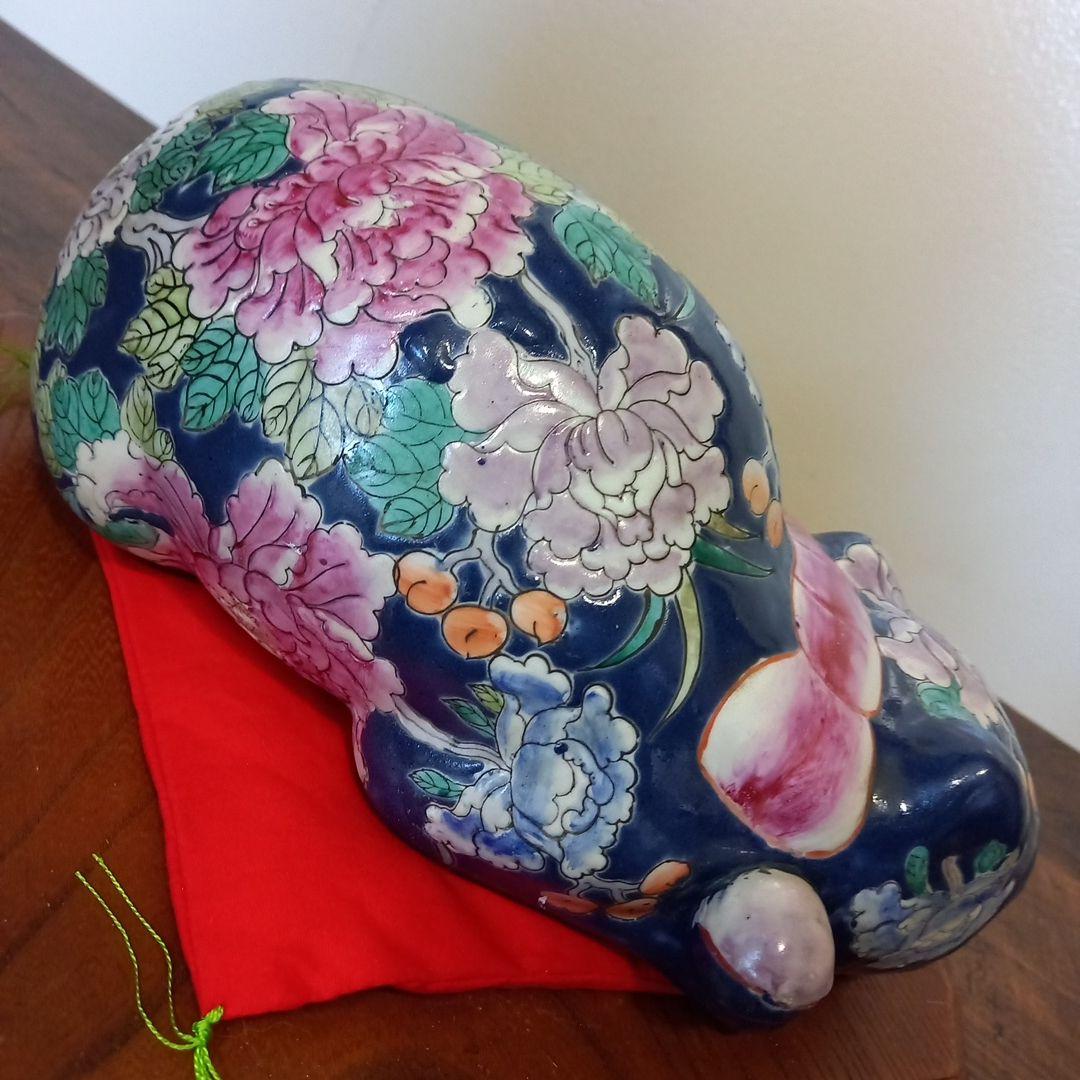 眠り猫　陶器　花　日本 vintage ceramic cat object