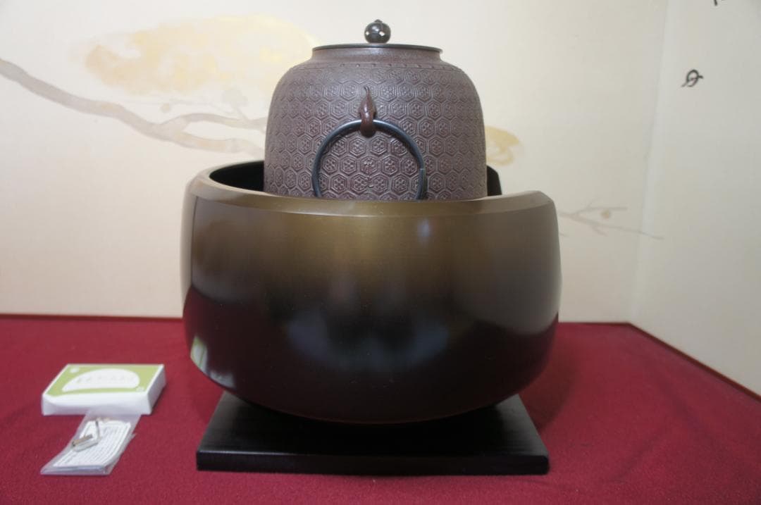 ☆唐銅面取風炉 在銘 棗釜 釜環 電熱器 他フルセット送料込み