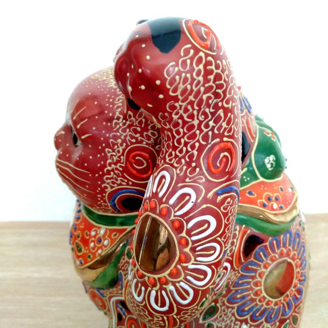 九谷焼　八橋窯　招き猫　7号 (20cm)　美品　縁起物　左手　千客万来