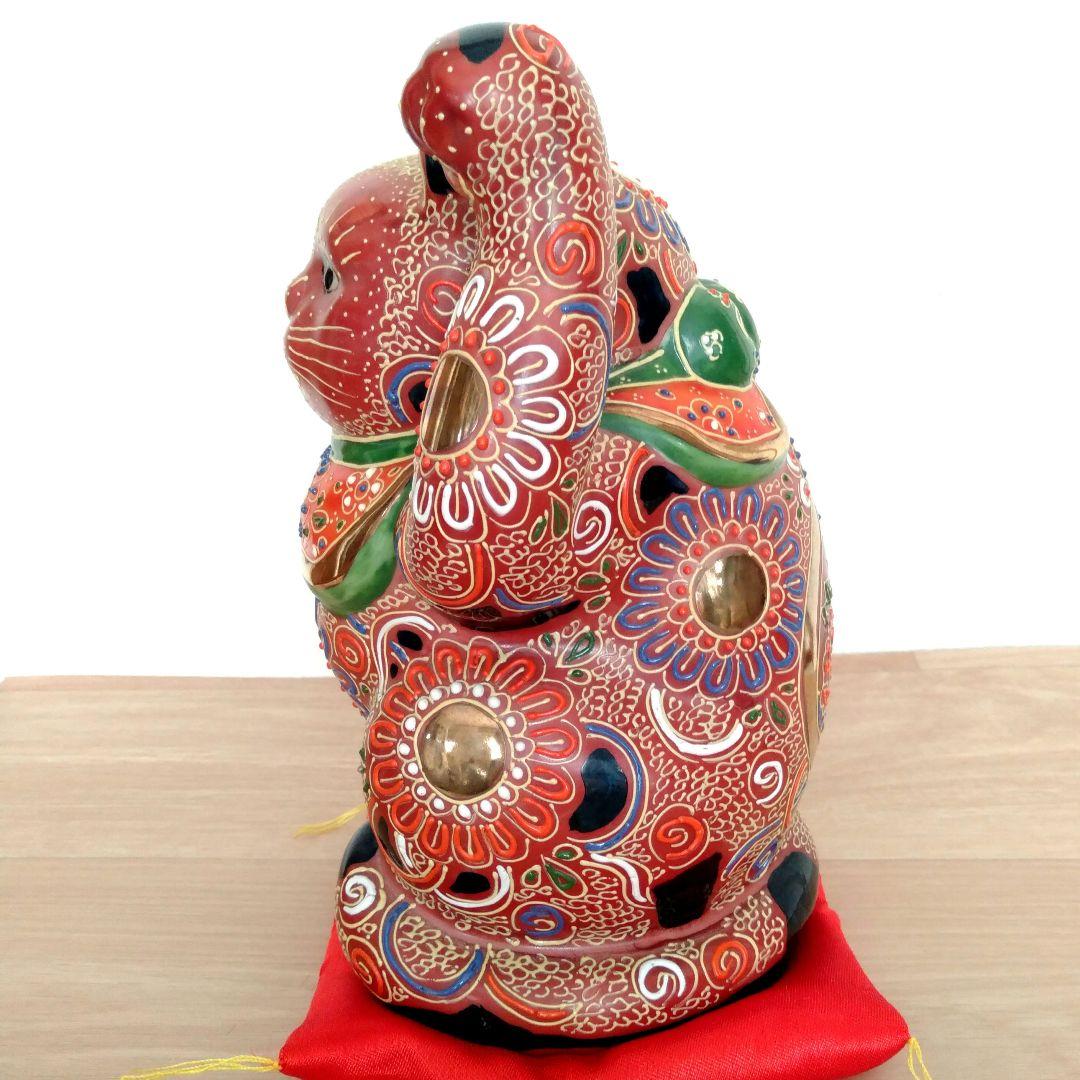 九谷焼　八橋窯　招き猫　7号 (20cm)　美品　縁起物　左手　千客万来