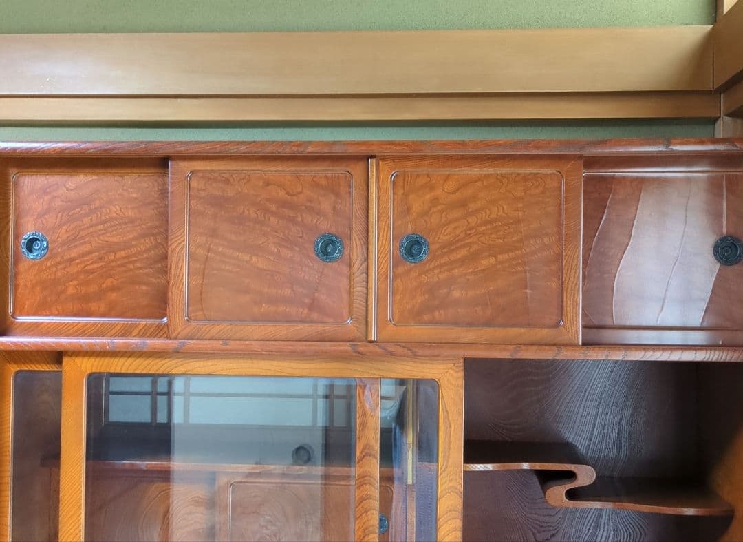 長期保管品 茶箪笥 木製 飾り棚ガラス戸 ビンテージ アンティーク 昭和レトロ