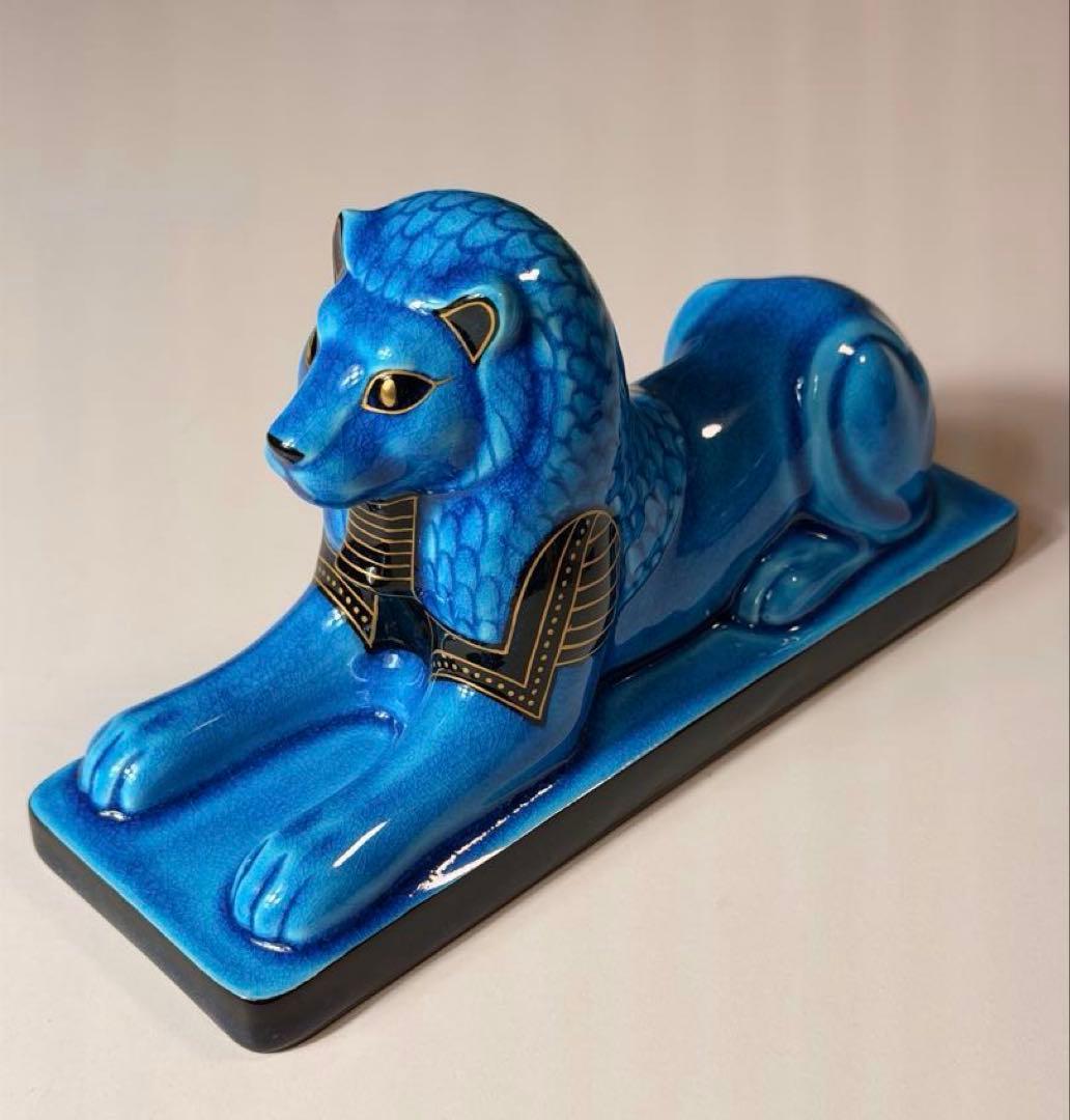 #美濃焼 幸兵衛窯 エジプト神 九栄神　セクメト　獅子 青釉 S-1