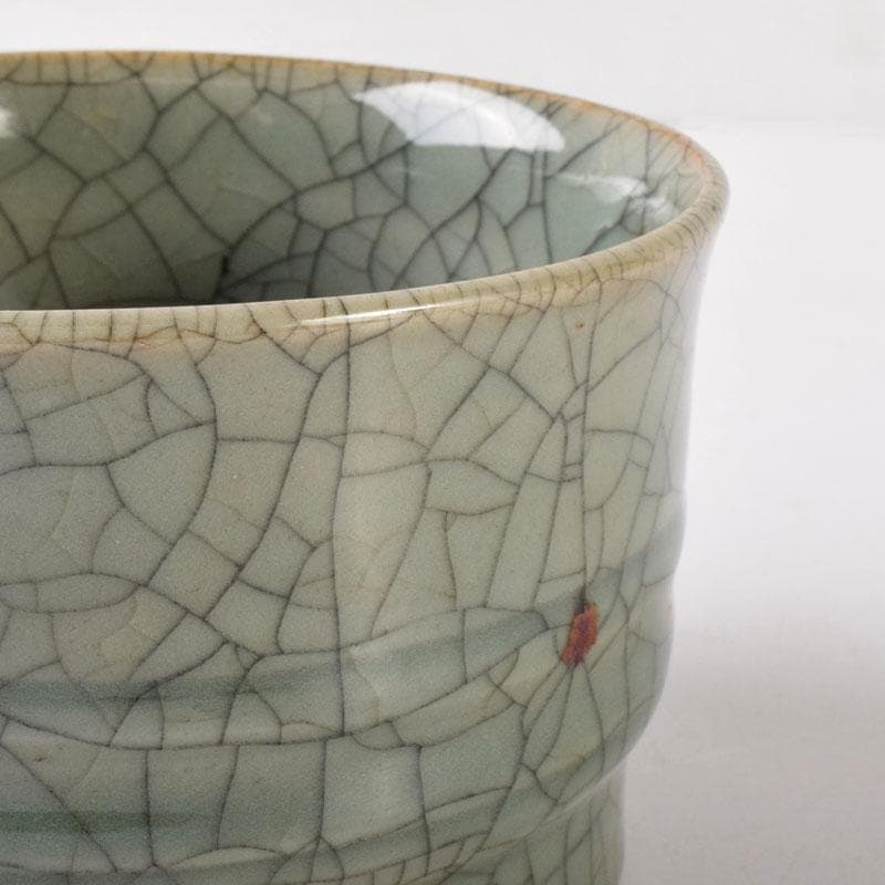 中国　南宋　官窯　青磁　金絲鉄線　氷裂文　建水　時代箱　C　R7755