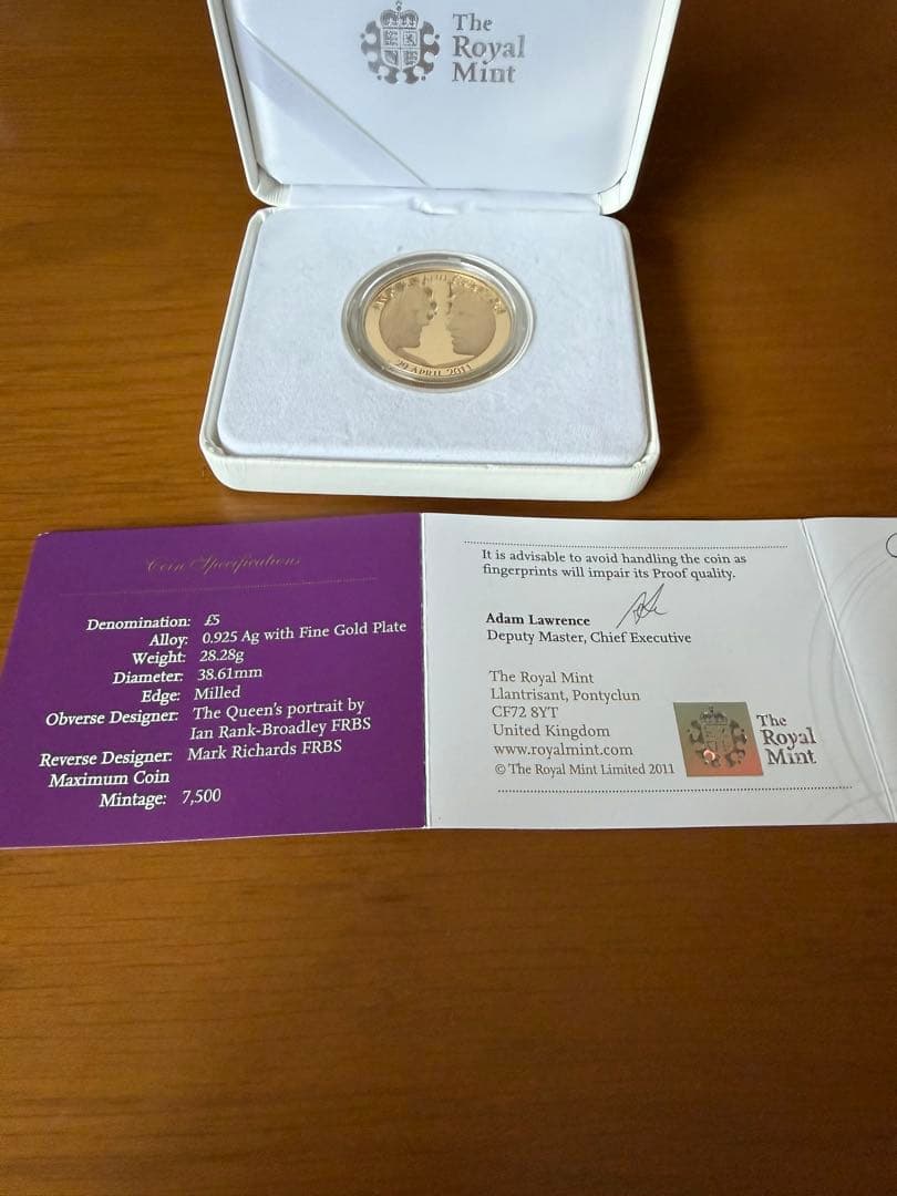 英国王室 2011 ロイヤルウェディング 記念 £5 銀貨 SV925 金メッキ