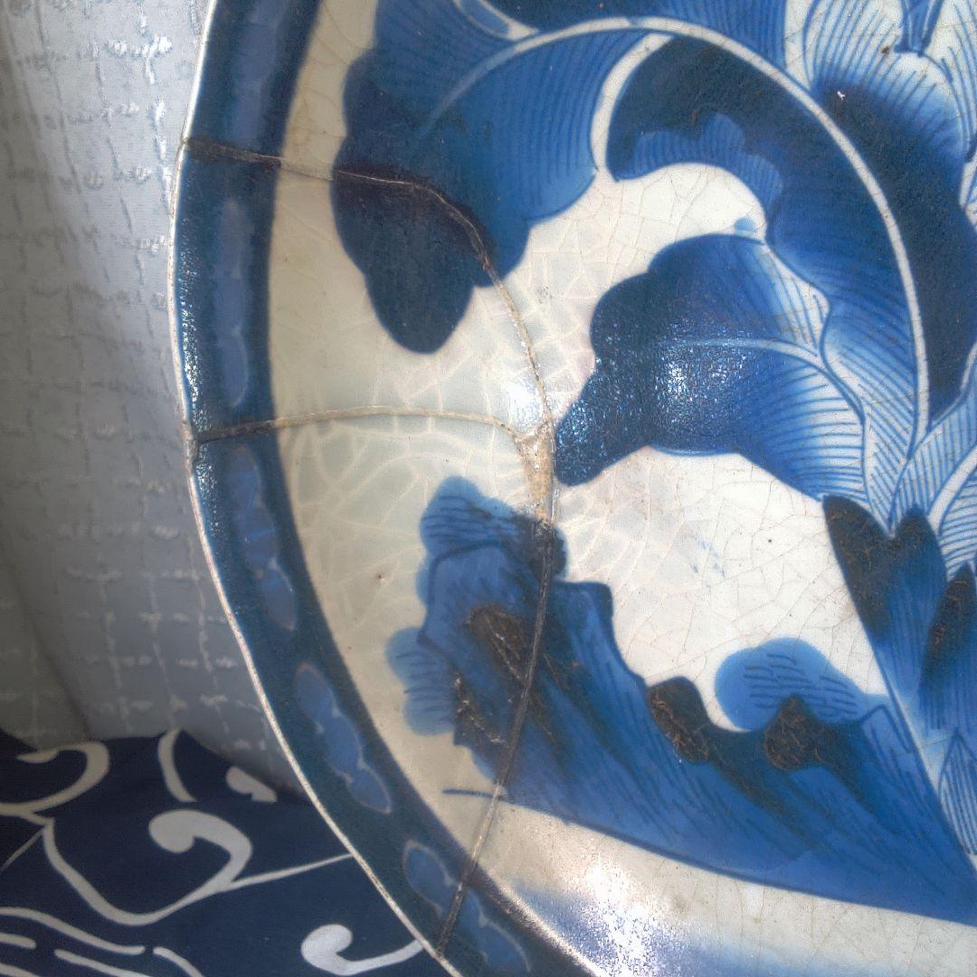 骨董６青い花柄の陶磁器平皿