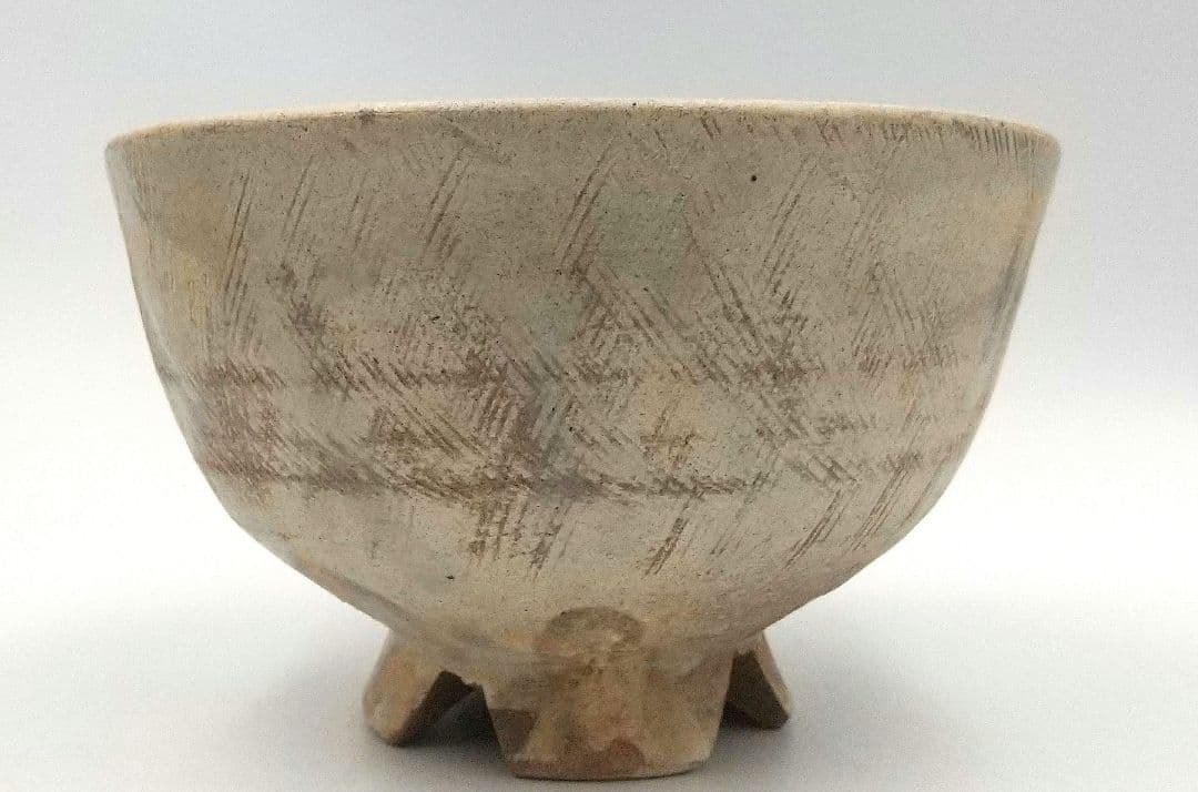 真作保証 陶泉 千漢鳳造 聞慶窯 櫛目割高台茶碗 猫掻茶碗 共箱付 未使用①