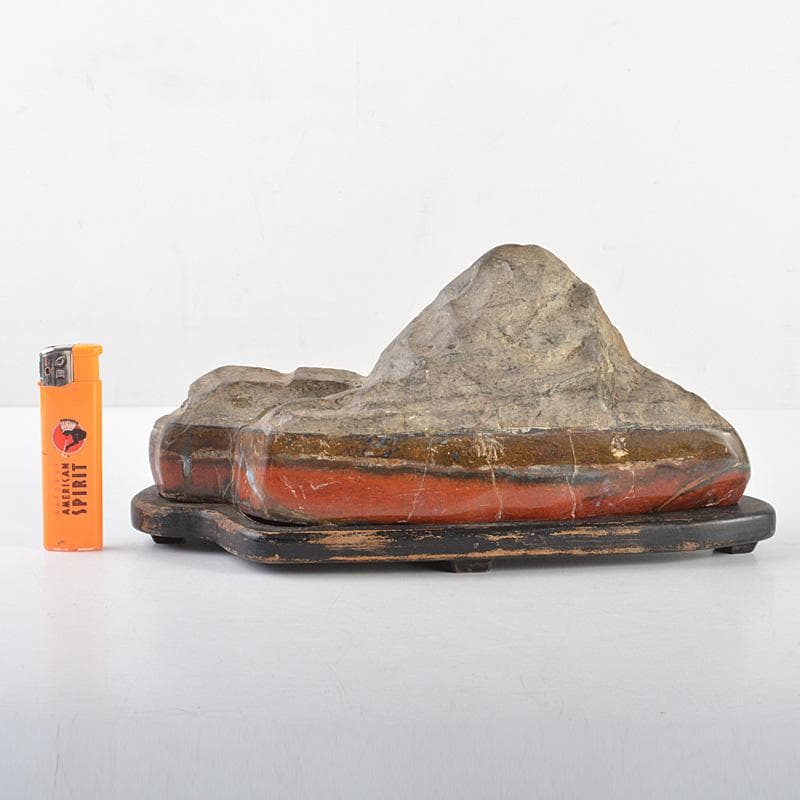 鑑賞石　天然石　赤石　置物　唐木台付　V　5493