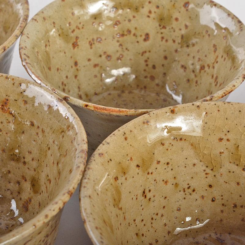 煎茶道具　明石焼　舞子焼　玉露煎茶碗　五客　在銘　時代箱付　V　R6980