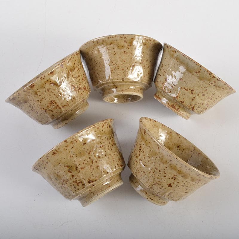 煎茶道具　明石焼　舞子焼　玉露煎茶碗　五客　在銘　時代箱付　V　R6980