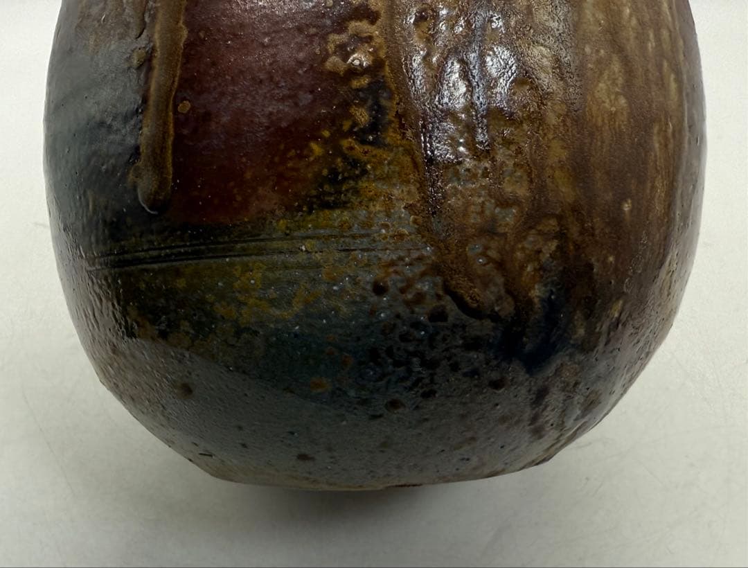 備前焼窯変徳利形壺　花入　稲荷作　茶道具　共箱　送料込み251210