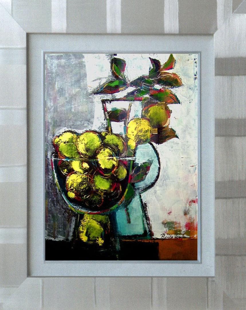 油絵 菅家令子 絵 絵画 インテリア 額付(黒) uF6-063304レモン 器