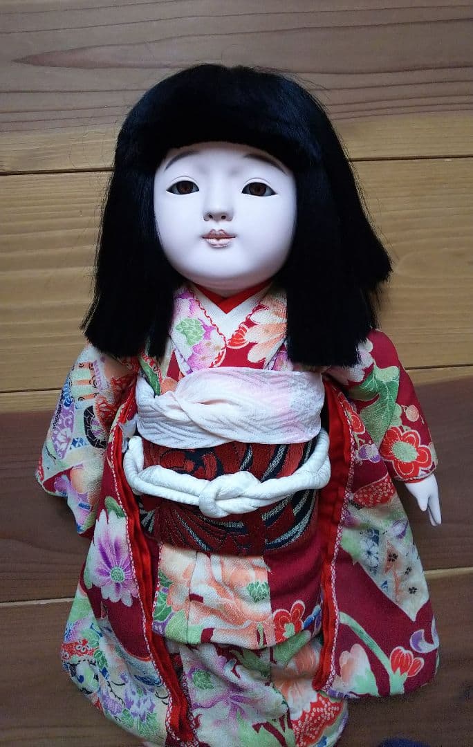 市松人形 松乾斉東光 赤地に花柄の着物 約42cm