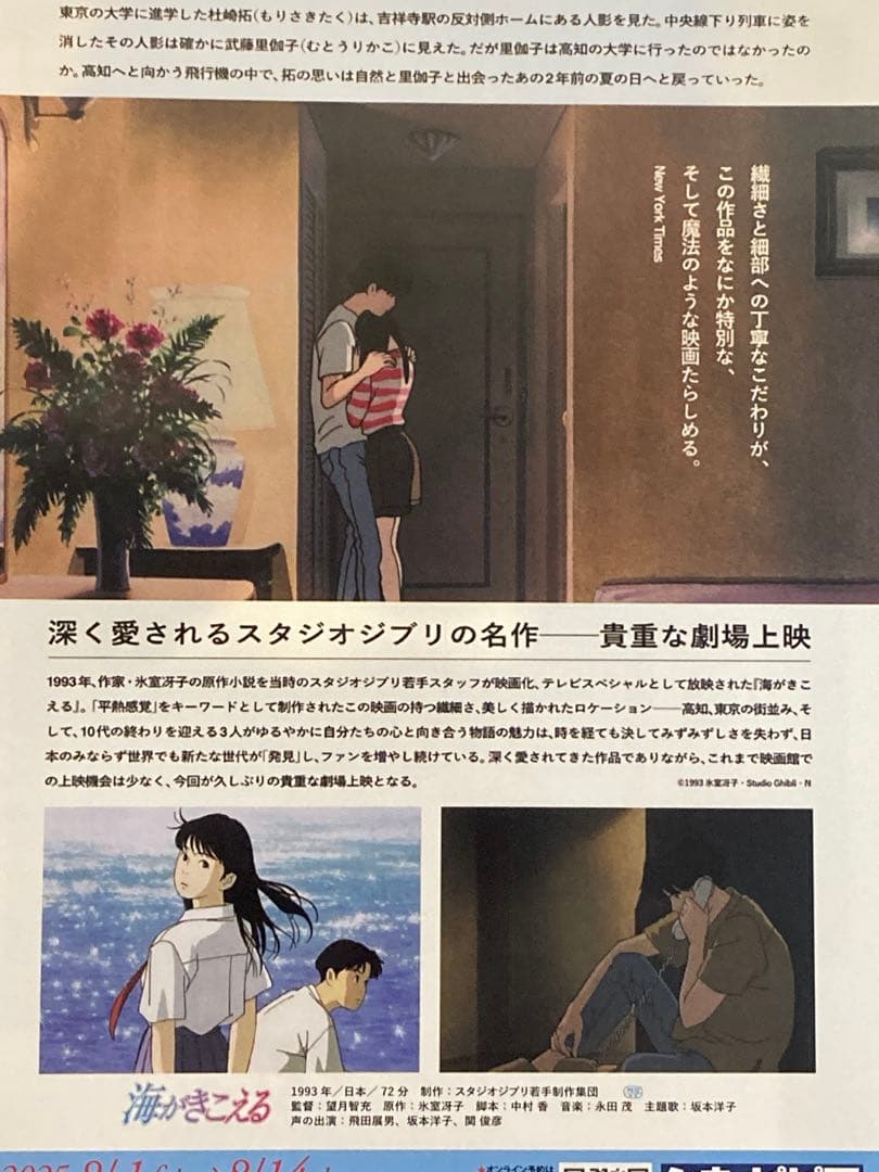 海がきこえる　氷室冴子　スタジオジブリ　アニメ　映画　B5 チラシ　５枚