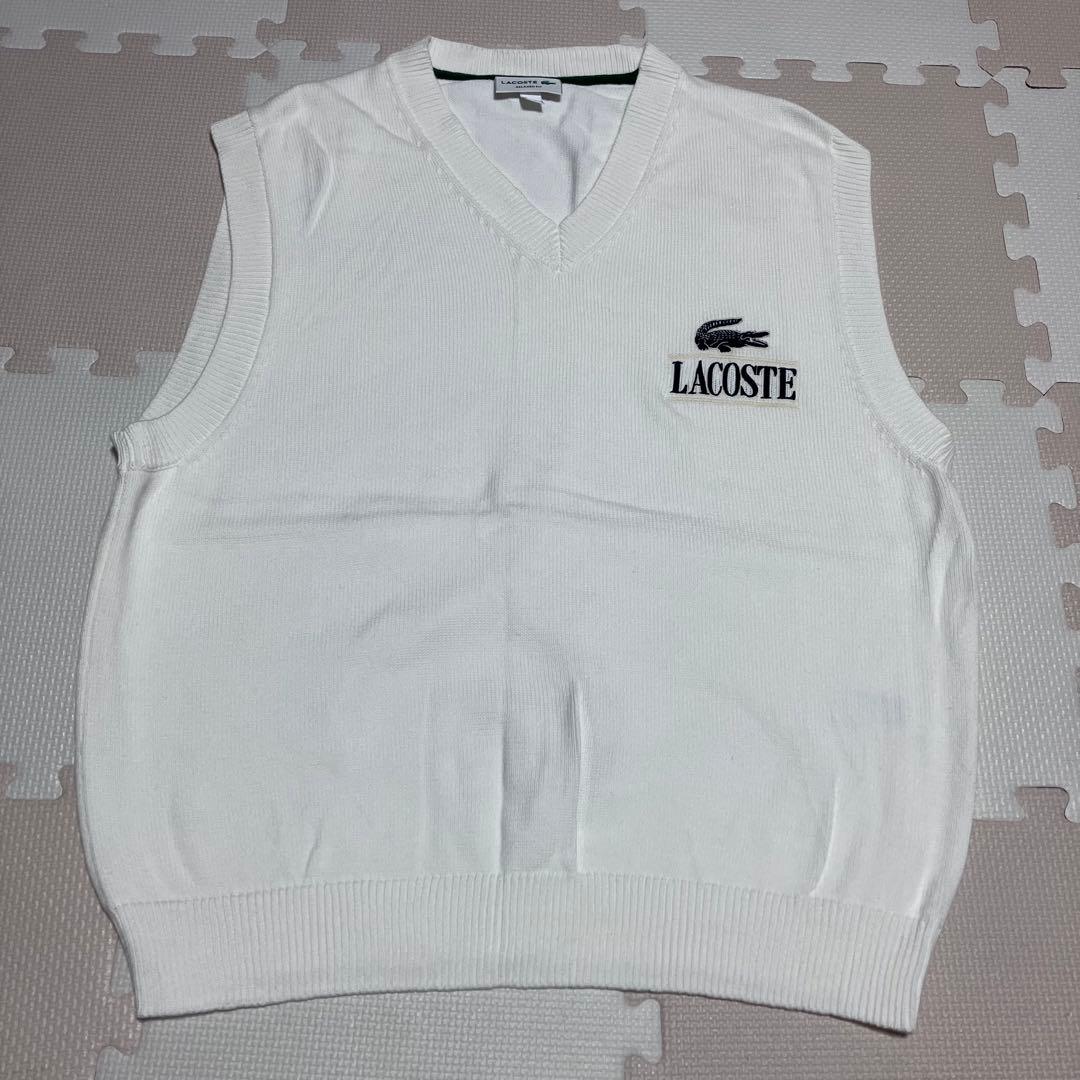 LACOSTE ラコステ Vネック ニットベスト 白 ロゴ刺繍