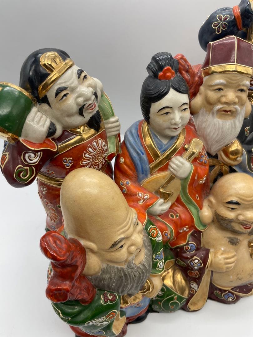 七福神像 陶器製 九谷焼　裏刺繍付き