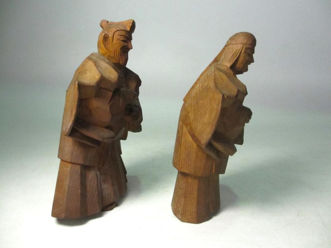 高砂人形　一位一刀彫　北出広之 作　木彫り　置物　時代物