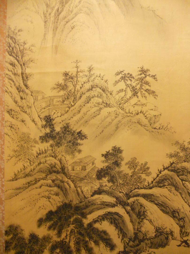 掛け軸 石道人 山水 絹本 希少 軸装 茶道具 掛軸 美品 です。