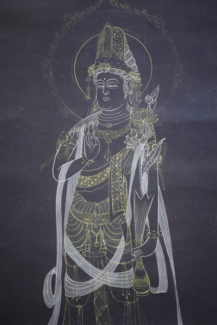 真作/聖太郎/聖観音菩薩/般若心経/桐共箱付/布袋屋掛軸HG-224