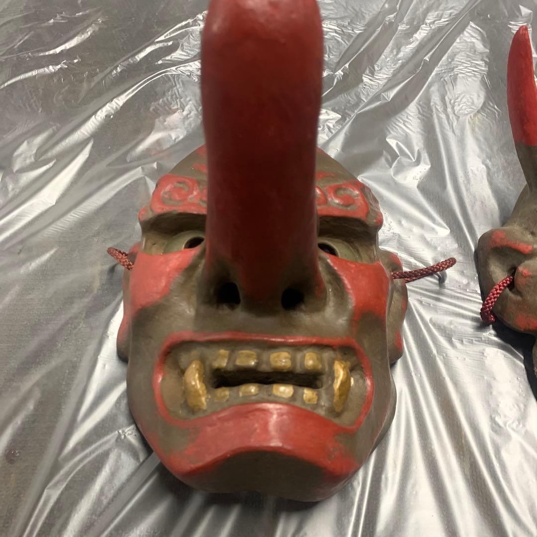 希少 美品 古い御面セット　鬼の面　天狗の面　般若 陶器 骨董品 日本伝統