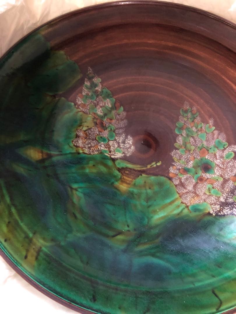 彩磁彩　野辺華　飾皿　浅蔵五十吉氏作　共箱入　37㎝